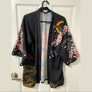 Unisex Sakura Blossoms & Koi Fish Printed Haori Kimino Cardigan | ONE Size